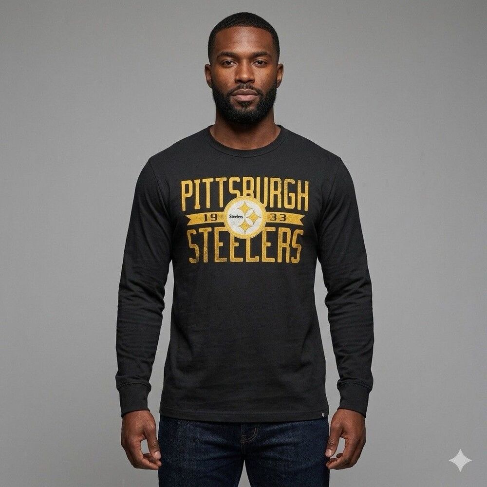 Pittsburgh Steelers NWT Long Sleeve Black Distressed Logo T-Shirt Medium